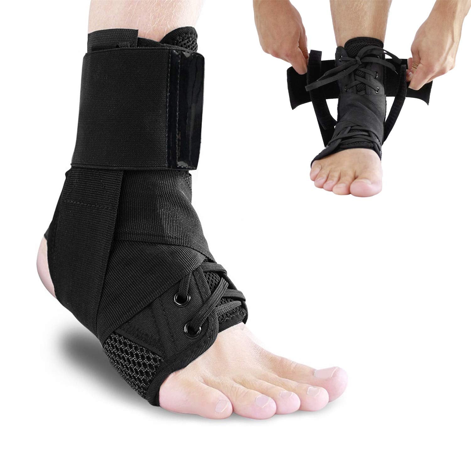 Lace up Ankle Brace Compression Support Wrap with Stabilizer Straps ...