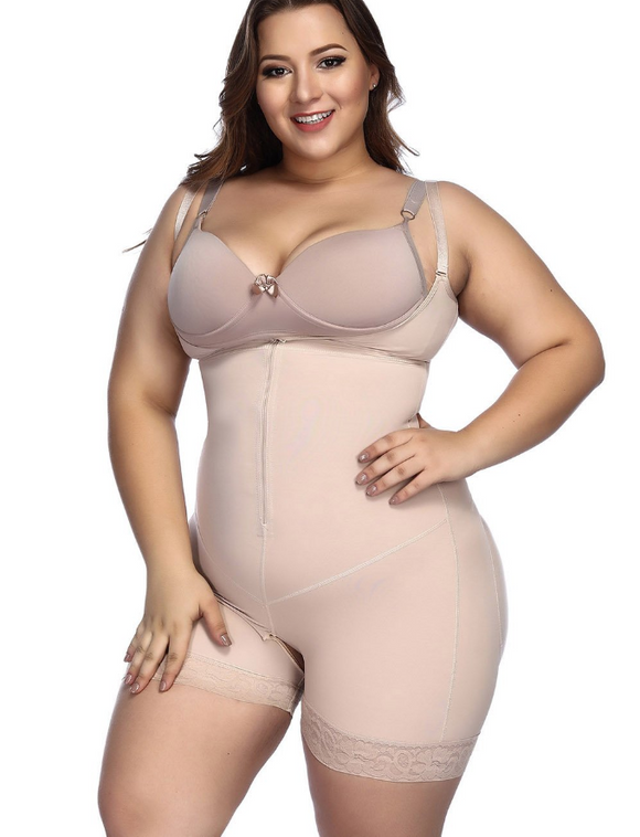 Plus Size Full Body Shaper with Zipper - Slimming Bodysuit with Butt Lifter