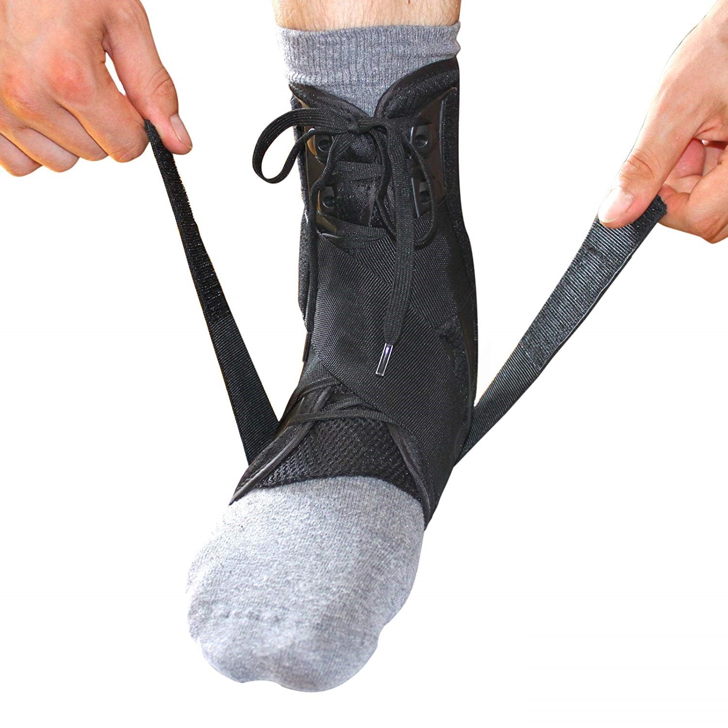 Lace up Ankle Brace Compression Support Wrap with Stabilizer Straps ...